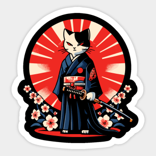 Kawaii Cat Anime Japanese Retro Samurai Novelty Funny Cat Sticker